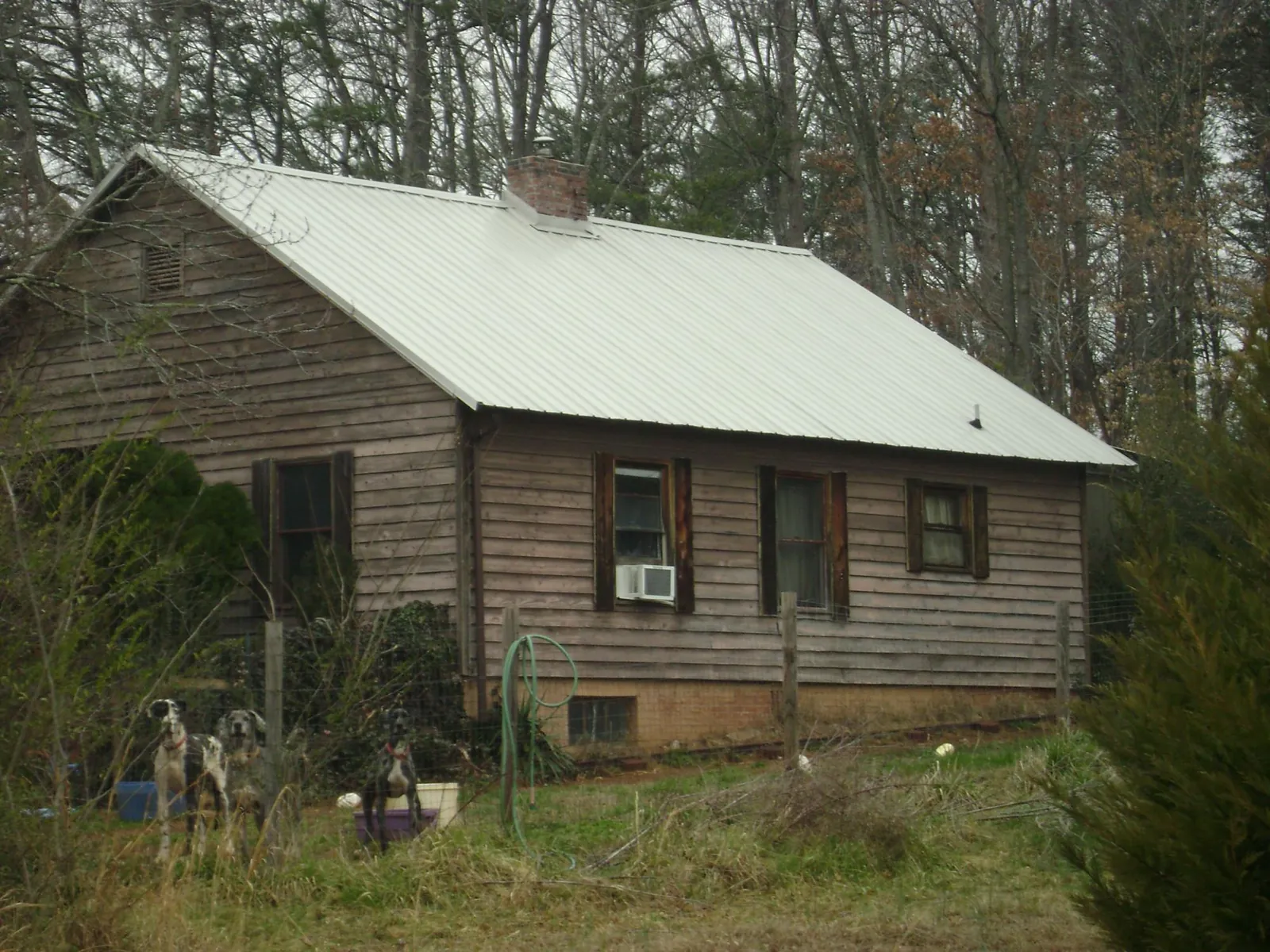 White metal roof on an old wood sided farmhouse, from a Metal Roof Installation job in Park Hills